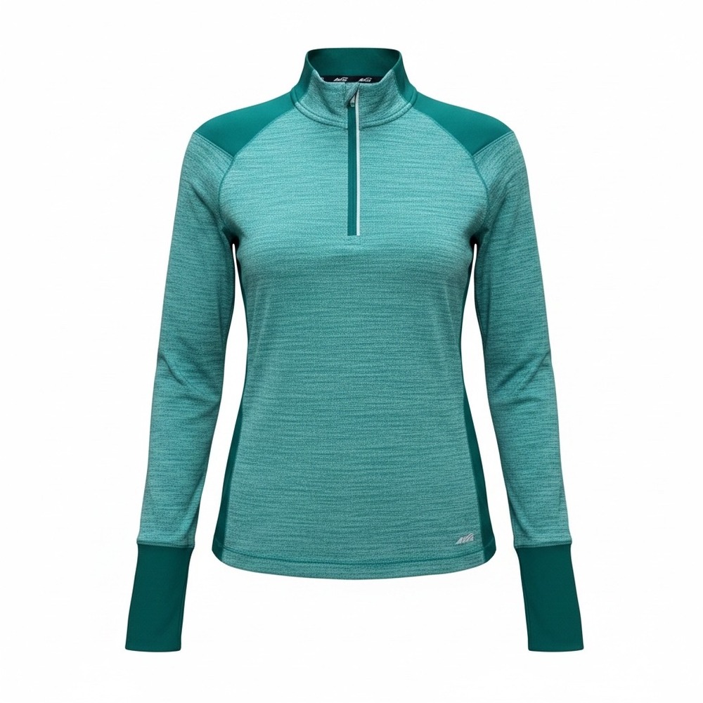 Avia Womens Teal Space Dye Quarter Zip Pullover Thumbhole Active Top M